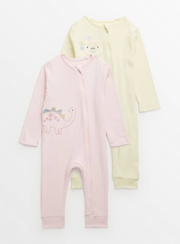 Pink & Yellow Dinosaur Zip Sleepsuit 2 Pack  Up to 3 mths